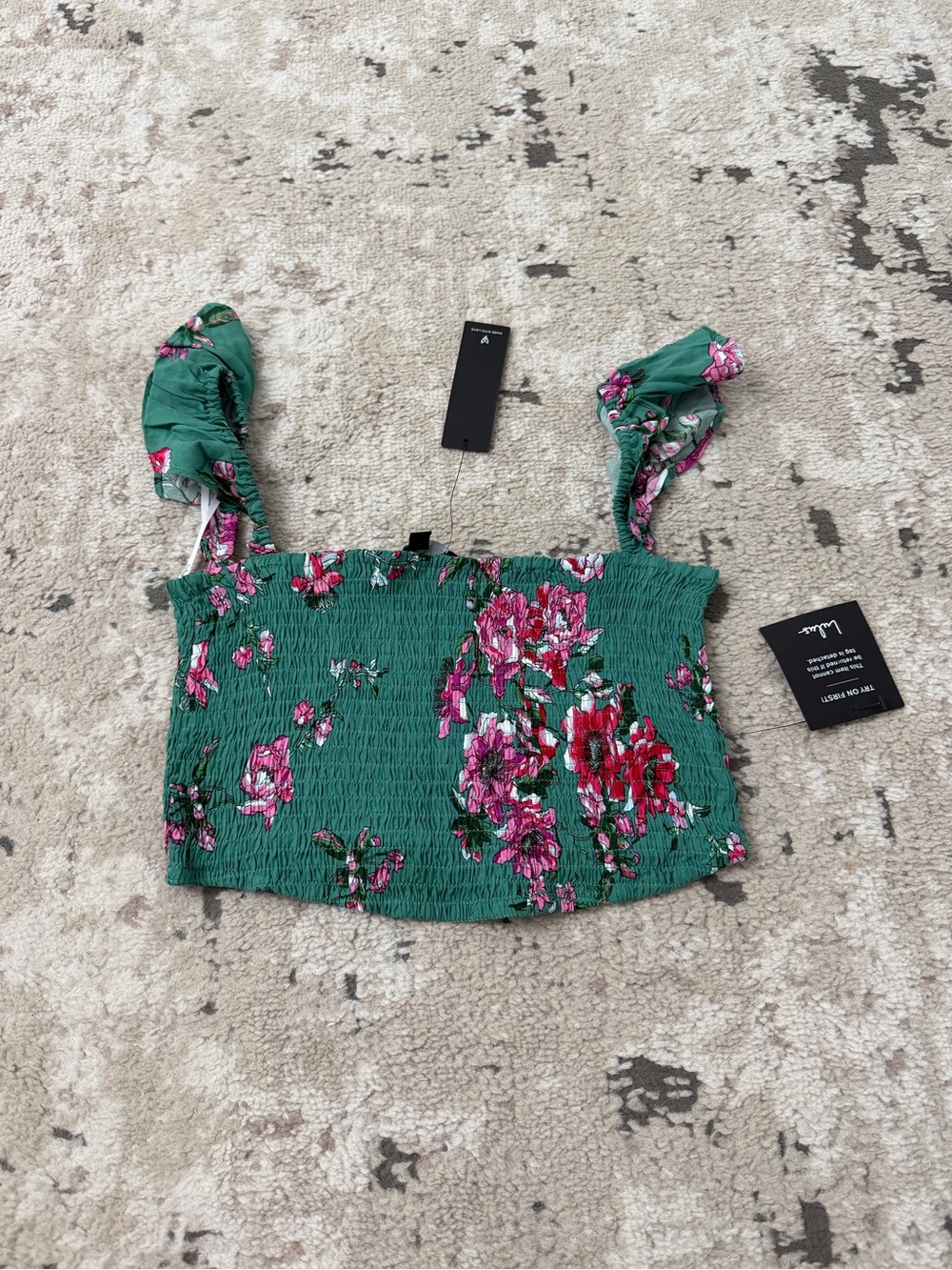 Lulus Women's Size Small Green Floral Print Sleeveless Smocked Crop Top NWT